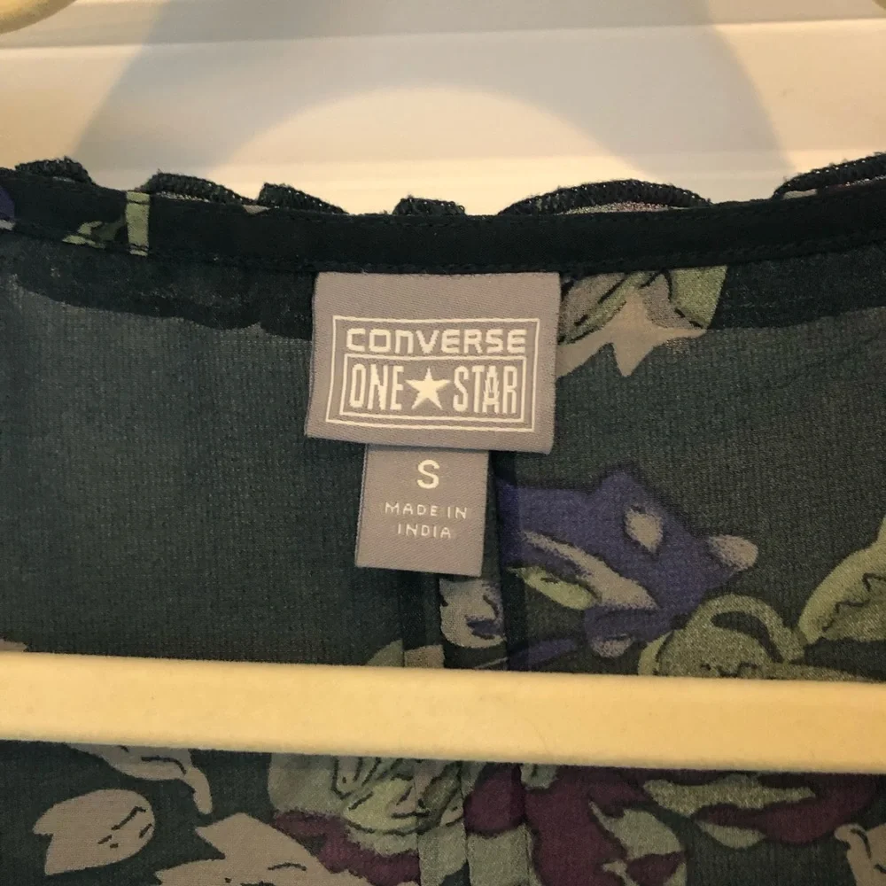 Converse | Navy Floral Short Sleeve Ruffle Print Fit & Flare Dress Size S - Picture 3 of 13